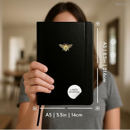 Lined Journal, Ideal for Journaling - A5 Vegan Leather Notebook, 192 Archival-Quality Pages, QuillEase Bleed-Free Paper, Inner Pocket & Bookmark - Bee Gifts, Black Bee - color: Black Bee