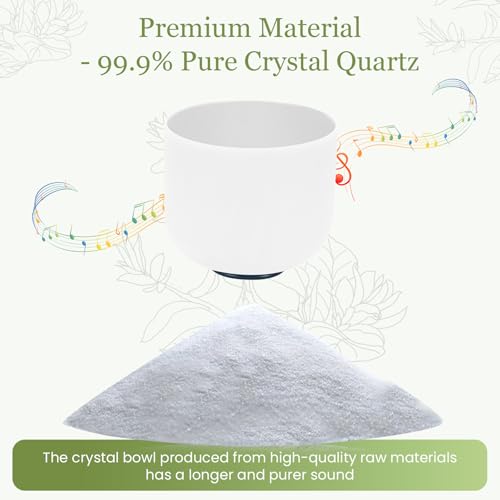 432HZ 8 Inchs G Note White Frosted Crystal Singing Bowl for Meditation Healing Yoga Chakra Quartz Crystal Sound Bowls with Heavy Duty Carry Case and Rubber Mallet,Suede Striker,O-rings - color: G Note White, size: 8 inch Throat Chakra