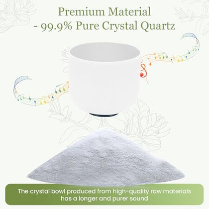 432HZ 8 Inchs G Note White Frosted Crystal Singing Bowl for Meditation Healing Yoga Chakra Quartz Crystal Sound Bowls with Heavy Duty Carry Case and Rubber Mallet,Suede Striker,O-rings - color: G Note White, size: 8 inch Throat Chakra