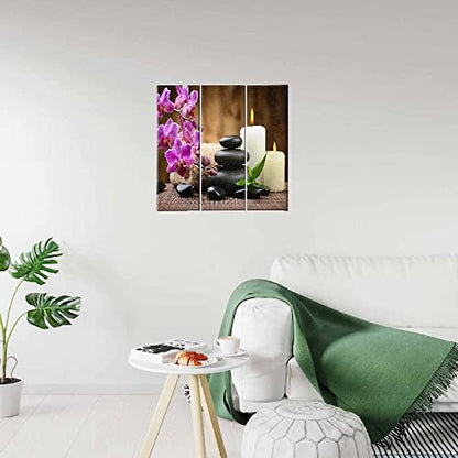 Homemania Stones Picture – 3 Pieces – Zen – from Living, Room – Multi-Coloured Polyester, Wood, 69 x 3 x 50 cm, Multicoloured