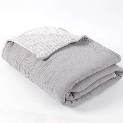 Muslin Cotton Throw Blanket with Flannel for Bed,Super Soft Muslin Blanket with Cozy Flannel for Adults 55 * 72inches,Grey. - color: Grey
