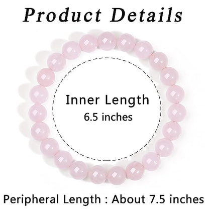 MAIBAOTA Healing Crystal Bracelet for Women Men, 8/4 mm Natural Stone Beaded Bracelets, Jewelry Birthday Gifts, Round Gemstones Stretch Bracelets - color: Pink-Rose Quartz, size: 8 mm