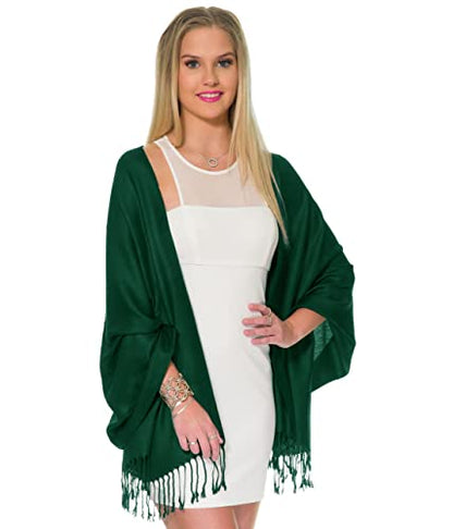 Pashmina Shawls and Wraps for Evening Dresses, Large Soft Pashminas Wedding Shawl - color: Dark Green