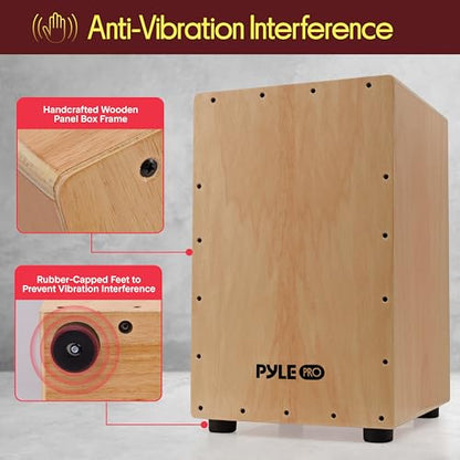 Pyle Jam - Wooden Cajon - Handcrafted Stringed Lightweight Percussion Box With Internal Guitar Strings, Rubber Capped Feet, Suitable For All Ages