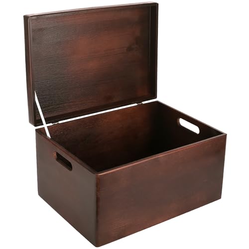 Creative Deco Large Brown Wooden Box Storage with Hinged Lid | 15.8x11.8x9.44in (+-0.5) | Keepsake Decorative Gift Box | Acacia-Like Wood Chest Trunk PRODUCT NOT INTENDED FOR 15 YEARS OR BELOW - color: Brown, size: XXL | Handles