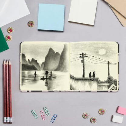 Mifuner 4.8x4.8in 80gsm Mini Notebooks Art Blank Pages Sketchbooks Travel Journal Pocket Hardcover Paint Writing Notebook Blank Diary Memo Planner Sketchbook Fabric Cover.Black Cat - color: Cloth-Black Cat