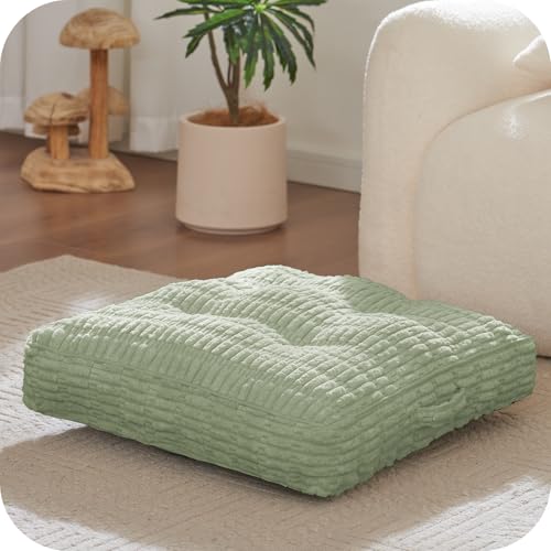 Floor Pillow Cushion for Adults, Meditation Cushion Pillow, Large Square Floor Sitting, for Tatami Living Room or Yoga, 22x22 Inch - color: Green, size: 4" Thick(Pack of 2)