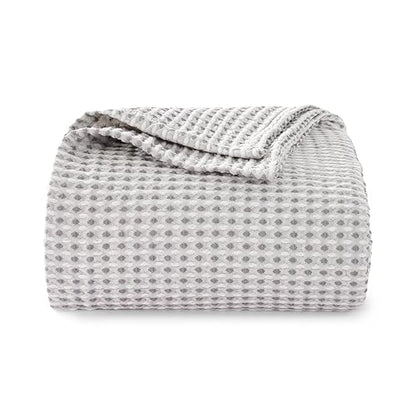 Lightweight Cotton Waffle Throw Blanket, Modern Two-Tone Check Pattern, Soft & Breathable for Bed, Couch, Sofa, All Seasons –Gray/White, 50"x60" - color: Gray/White, size: Throw