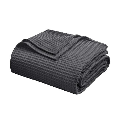 100% Egyptian Cotton Waffle Weave Throw Blanket for Bed Couch Sofa Home Decor, Soft Lightweight Bed & Couch Blanket for All Seasons (Dark Grey - Full Size - 84 * 90") - color: Dark Grey, size: Full - 84*90''