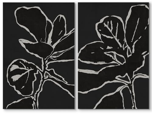 SIGNWIN Canvas Print Wall Art Black Botanical Silhouettes Modern Monochrome Leaf Modern Art Minimalist Neutral Decor for Living Room, Bedroom, Office - 16"x24" x 2 - color: Bs16-2507-m06, size: 16" x 24" x 2 panels