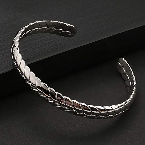 Stainless Steel Cuff Bracelet, Wide Open Adjustable Wheat Bracelets, Weave Style Bangle Wrap Jewelry for Women