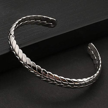 Stainless Steel Cuff Bracelet, Wide Open Adjustable Wheat Bracelets, Weave Style Bangle Wrap Jewelry for Women