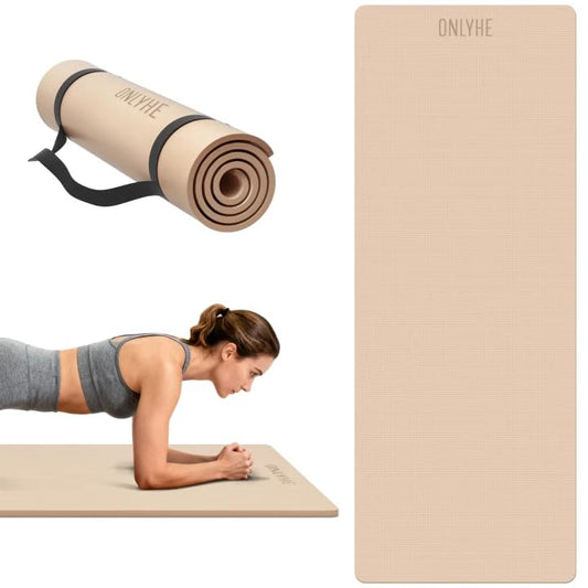 Yoga Mat Extra thick 8mm Exercise mat, Soft Lightweight TPE Fitness Mat with strap, High Elasticity, Anti-fatigue,non-slip mat for Women, Yoga, Camping, Travel, Gym & Outdoor | 72"L x 0.32"Th - color: Milk coffee, size: Widen(27.5 inch width)