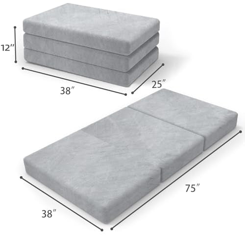 SINWEEK 3.8" Twin Memory Foam Folding Topper with Storage Bag - Foldable Trifold Floor Mat Topper, CertiPUR-US Certified Guest Sleeping Pad, Machine Washable Cover - size: T (38 x 75 Inch), style: Slow Rebound Memory Foam