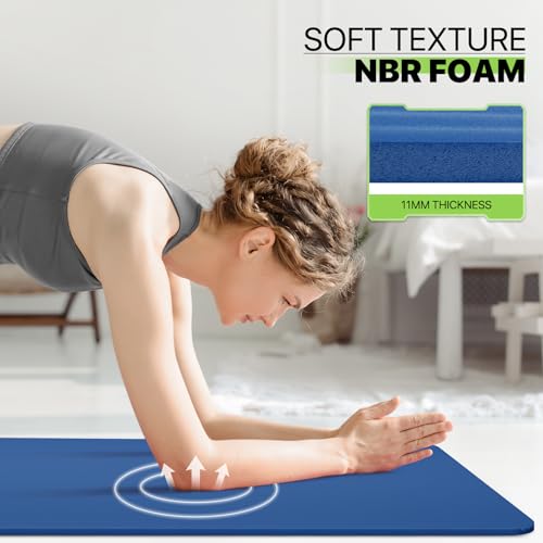 Yoga Mat 11mm Extra Thick TPE Pilates Mat 73"L x 32"W, Non-Slip, Odorless & Tear-Resistant with Carrying Strap, Unisex Design for Home Gym, Floor Exercises, Meditation & Workouts