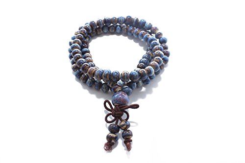 Mala Beads Porcelain Bracelet Prayer Three-Row Elastic Bracelet (Blue)