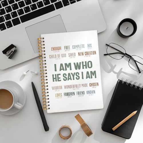 Inspirational Christian Notebook, Christian Journal for Women, Bible Journal Notebook, Inspirational Notebook, Bible Journaling Notebook, Christian Hardcover Spiral Notebook Journal 5.5x8.3 Inch - color: I Am Who He Says I Am
