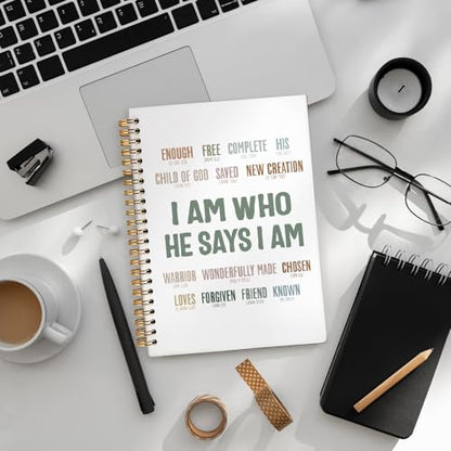 Inspirational Christian Notebook, Christian Journal for Women, Bible Journal Notebook, Inspirational Notebook, Bible Journaling Notebook, Christian Hardcover Spiral Notebook Journal 5.5x8.3 Inch - color: I Am Who He Says I Am