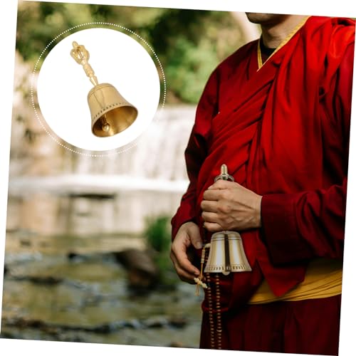Portable Buddhism Hand Bell Traditional Copper Prayer Bell for Home Decor and Meditation Four-Sided Design for and Feng Shui and Blessings