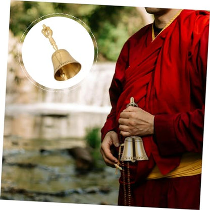 Portable Buddhism Hand Bell Traditional Copper Prayer Bell for Home Decor and Meditation Four-Sided Design for and Feng Shui and Blessings