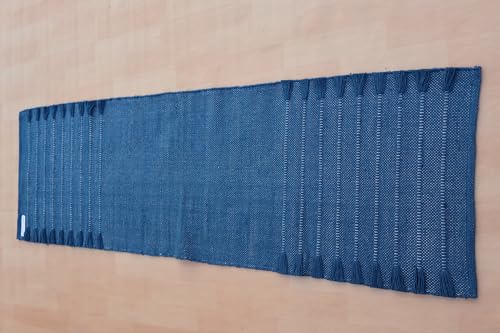 Jaipur art & Rugs Organic Cotton Yoga Mat - Eco-Friendly Hand-Woven Rug - Non Slip & Thick (24”x72”x5mm) for Everyday Fitness at Home - Comfortable Extra-Long - color: Blue