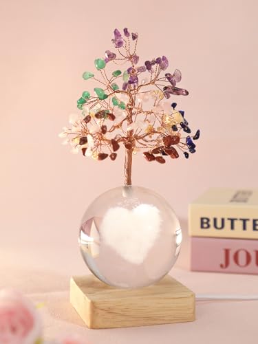 Crystal Tree of Life with Light for Positive Energy, 7 Chakra Healing Tree with Multicolor Night Light for Office, Desk Decor, Unique Birthday Graduation Gift for Women Girl (3D Heart) - color: Heart