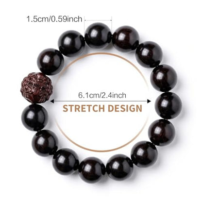Meditaiton Men Beaded Bracelets, Handmade Sandalwood Mala Beads, Buddhist Prayer Red Wood Bracelets, Comfortable for Daily Wear Yoga Gift for Men - color: 15mm Bead with Pixiu