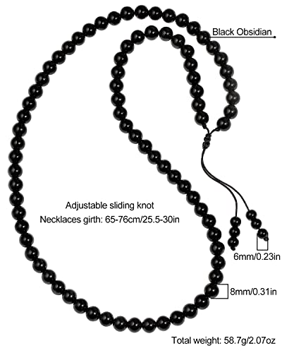 Simple Crystals and Stones Beaded Necklace Protection Balance Meditation Long Necklaces for Women and Men Amulet Jewelry - style: Obsidian