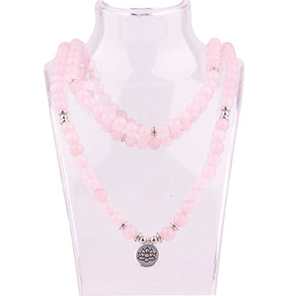 8mm 108 Mala Beads Wrap Bracelet Necklace for Yoga Charm Bracelet Natural Gemstone Jewelry for Women Men - color: Powder Crystal