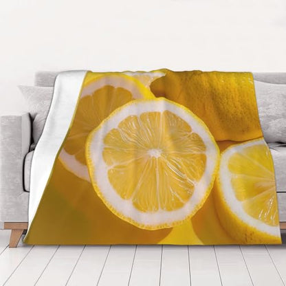 Flannel Throw Blanket 40x30 Inch, Yellow Lemon Prints Anti-Pilling Warm Fuzzy Blankets for Bed Sofa Couch Travel - color: Yellow Lemon, size: 40x30 Inch
