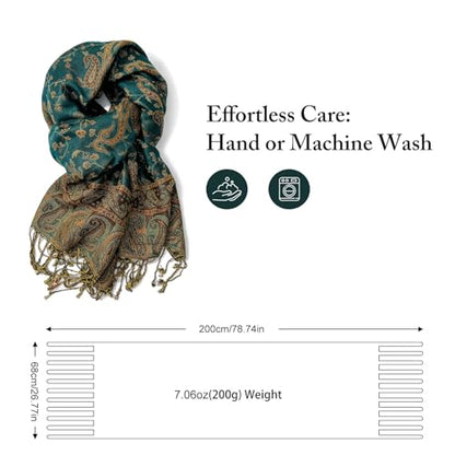 zero season Boho Paisley Pashmina Shawl Wrap Lightweight Scarf for Women, Silky Feel Bohemian Wrap for Travel & Daily Wear - color: Emerald Green
