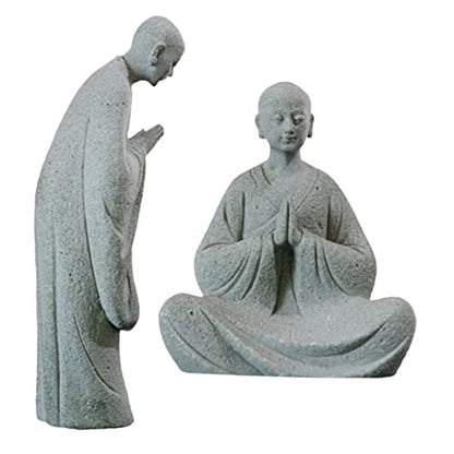 GALPADA 2pcs Stone Monk Statue Zen Garden Figurines for Indoor and Outdoor Decor Stone Material Charming Monk Sculptures for Home and Aquarium Decoration