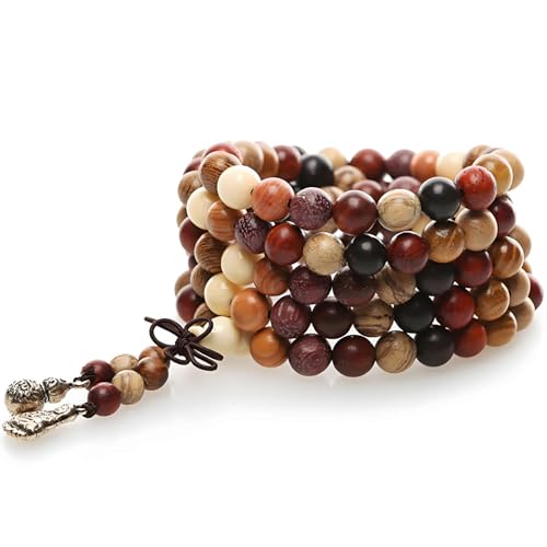 Zen Dear Unisex Natural Colorful Wood Buddhist Prayer Beads Bracelet Necklace Tibetan Mala Prayer Beads - style: 6mm 108beads