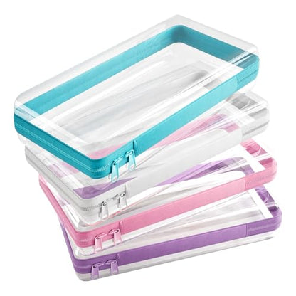 4 Pcs Clear Hard Zipper Case Hard-Sided Premium Storage Case Plastic Clear Hard Shell Zipper Pouch Portable Travel Organizer Box for Building Blocks Puzzles Cosmetics Makeup Pencil (S)