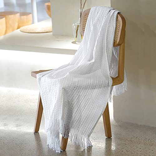 100% Cotton Waffle Blanket with Fringe, Pre-Washed Waffle Weave Blanket for All Season, Lightweight Breathable Soft Cozy Throw Blanket for Couch, Bed, Travel (White - 66x90 Inches) - color: White, size: Twin-66"x 90"