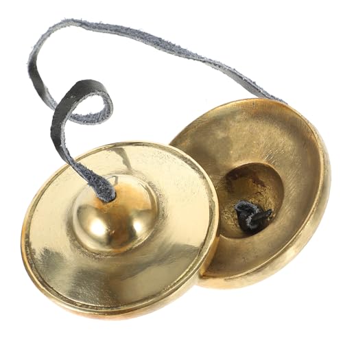 UKCOCO Handcrafted Nepalese Small Copper Meditation Cymbals Bell, Finger Cymbals Percussion Instrument for Adults, Tibetan Yoga Chime for Mindfulness and Sound Healing