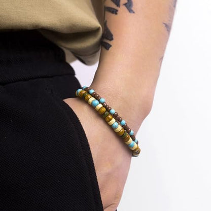 Boho Turquoise Bracelet Wooden Beaded Bracelets Stretch Wrap Bracelet Jewelry for Women and Men 2Pcs