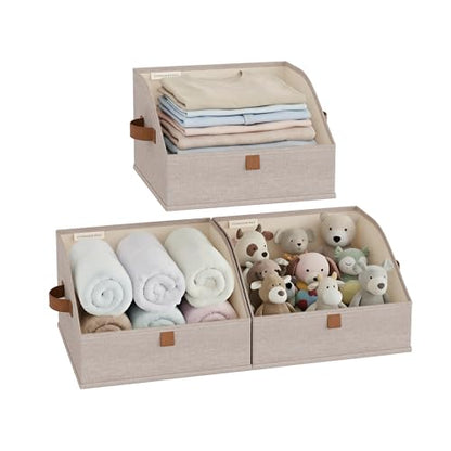 StorageWorks Closet Storage Bins, Trapezoid Organizer Box for Shelves, Fabric Clothes Bin, Foldable Organizing Baskets with Handles, Small, Brown and Beige, 3-Pack