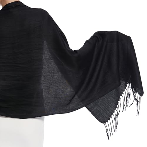 TZ Promise Women Pashmina Shawls and Wraps for Evening Dresses,Soft Large Long Scarf for Wedding,Bride Bridesmaid Gifts - color: Black