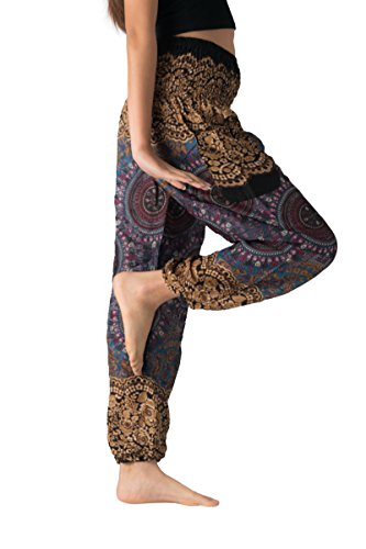 B BANGKOK PANTS Harem Pants Women Yoga Boho Clothes with Pockets - color: Bohorose Grey, size: One Size