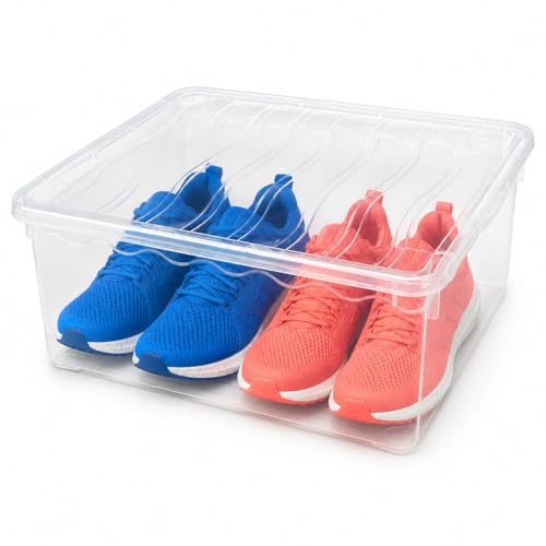 Shoe Container – Clear 6 Quart Stackable Box with Lid, Small Plastic Bin for Shoes, Closet Organizer, Secure-Fit, See-Through, 10.5 x 14 x 5.5 in - size: 1