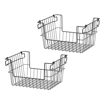 TRINITY 2-Pack Stackable Metal Wire Storage Baskets With Handles, Black, 14 Inches - color: Black, size: 14 Inches