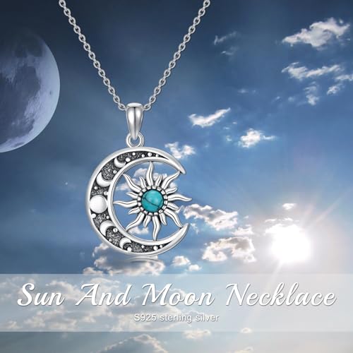 Sun and Moon Necklace 925 Sterling Silver Sun Moon Pendant Gemstone Jewelry Gifts for Women - style: Turquoise