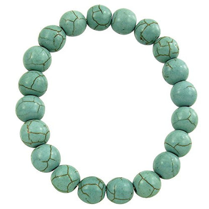 Falari 10mm Natural Semi Precious Gemstone Stretch Bracelet Unisex - color: Turquoise