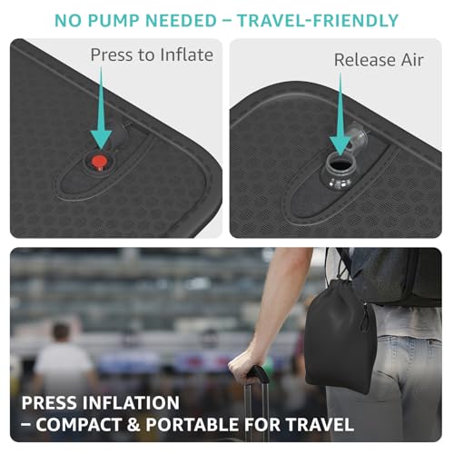 Inflatable Travel Seat Cushion for Airplane - Portable Air Cushion for Long Flights, Tailbone Pain Relief - Ergonomic Support for, Office Chair, Car, Wheelchair, Stadium