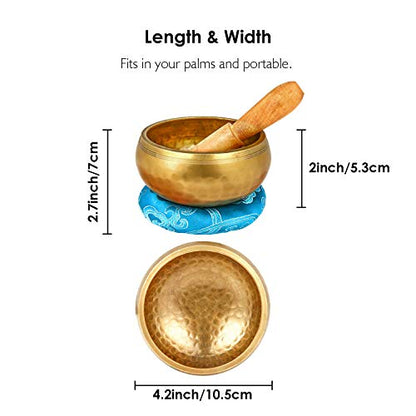 4.2'' Tibetan Meditation Yoga Singing Bowl Set, Hand Hammered Singing Bowl With Mallet & Silk Cushion, For Meditation, Chakra Healing, Prayer, Yoga and Mindfulness