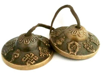 Mystery Mountain Tibetan Buddhist Tingsha Meditation Feng Shui Cymbals/Chimes - Mantra Design - 7cm Diameter TB1
