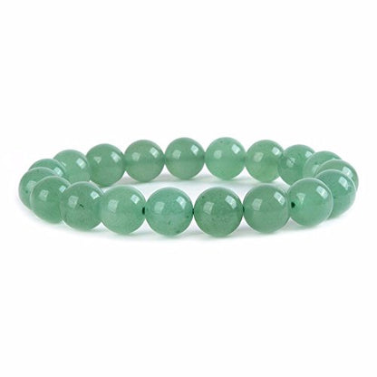 Justinstones Gem Semi Precious Gemstone 10mm Round Beads Stretch Bracelet 7 Inch Unisex - color: Green Aventurine