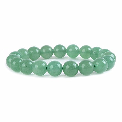 Justinstones Gem Semi Precious Gemstone 10mm Round Beads Stretch Bracelet 7 Inch Unisex - color: Green Aventurine