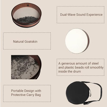 12 Inch Professional Ocean Wave Drum - Goatskin Drum with Steel Beads, Natural Sound Instrument for Meditation Relaxation Yoga, Includes Carry Bag(12in) - size: 12in